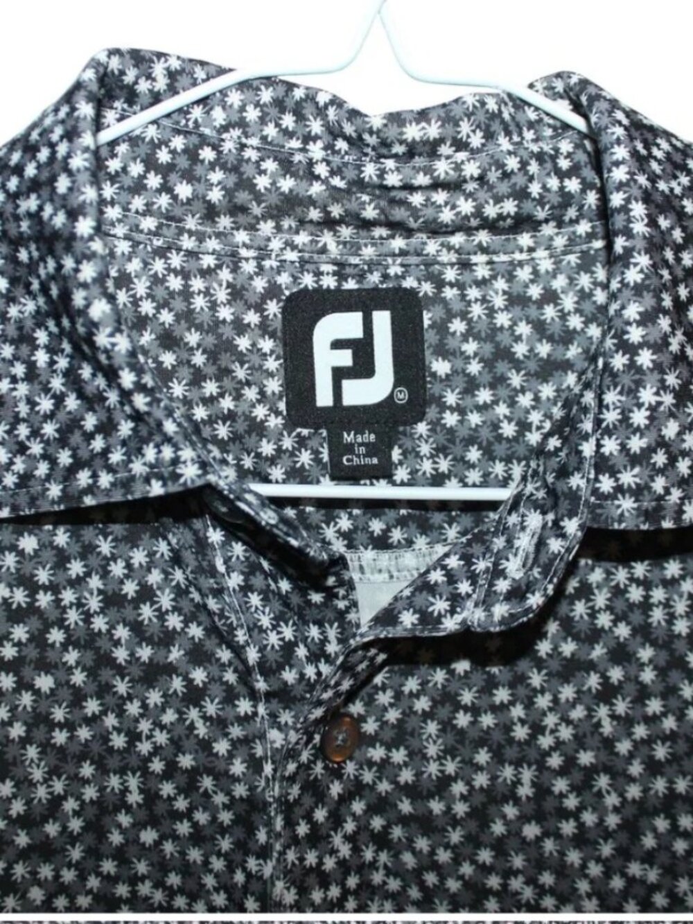 FOOTJOY Golf Polo Shirt Mens M Floral Flower Print Black *Golf Logo